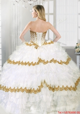 Simple Visible Boning Beaded and Ruffled Layers Sweet 16 Dress with Appliques