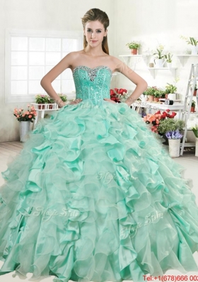 Spring Beautiful Beaded and Ruffled Apple Green Quinceanera Dress