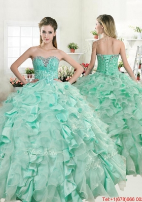 Spring Beautiful Beaded and Ruffled Apple Green Quinceanera Dress