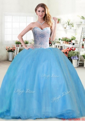 Spring Elegant Beaded Baby Blue Sweet 15 Dress in Tulle