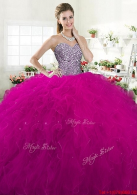 Unique Tulle Fuchsia Quinceanera Dress with Beading and Ruffles
