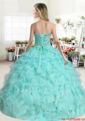 Unique Visible Boning Beaded and Ruffled Coral Red Quinceanera Dress