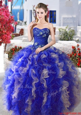 Beautiful Royal Blue and Champagne Detachable Quinceanera Gowns in Organza