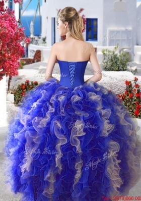 Beautiful Royal Blue and Champagne Detachable Quinceanera Gowns in Organza