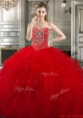 Beautiful Three Piece Red Detachable Quinceanera Gowns with Beading and Ruffles