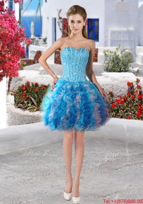 Best Beaded and Ruffled Detachable Sweet 16 Dresses in Baby Blue and White