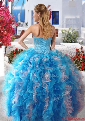 Best Beaded and Ruffled Detachable Sweet 16 Dresses in Baby Blue and White