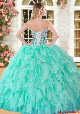 Cheap Beaded and Ruffled Organza Sweet 16 Dress in Spring Green