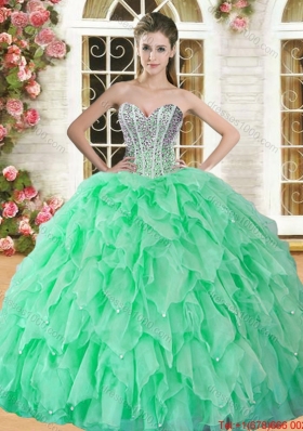 Cheap Beaded and Ruffled Organza Sweet 16 Dress in Spring Green