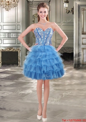 Cheap Organza Blue Detachable Quinceanera Dresses with Beading and Ruffled Layers