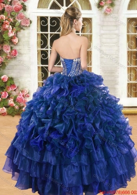 Discount Beaded Bodice and Ruffled Royal Blue Sweet 16 Gown in Organza