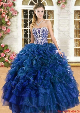 Discount Beaded Bodice and Ruffled Royal Blue Sweet 16 Gown in Organza