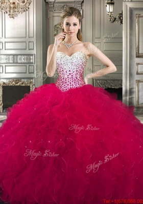 Exclusive Ball Gown Red Detachable Sweet 16 Dresses with Beading and Ruffles