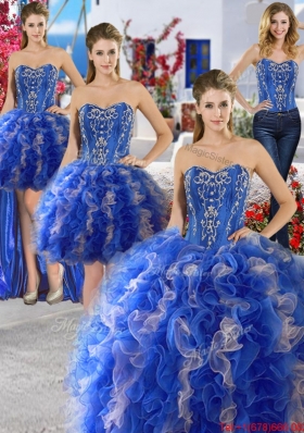 Four for One Applique and Ruffled Detachable Quinceanera Dresses in Organza