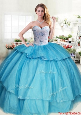 Gorgeous Sweetheart Beaded and Ruffled Layers Quinceanera Gown in Tulle