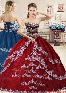 Hot Sale Wine Red Quinceanera Dress with Beading and Appliques