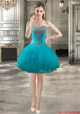 Latest Beaded Bodice Teal Detachable Quinceanera Dresses with Ruffles