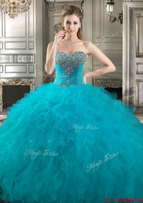 Latest Beaded Bodice Teal Detachable Quinceanera Dresses with Ruffles