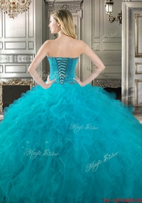 Latest Beaded Bodice Teal Detachable Quinceanera Dresses with Ruffles