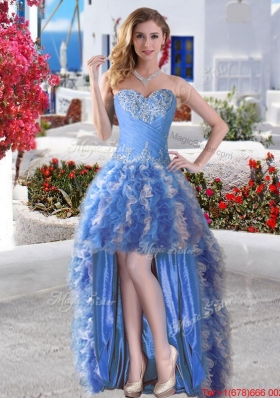 Latest Ruffled Blue and White Detachable Quinceanera Dresses in Organza