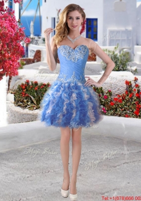 Latest Ruffled Blue and White Detachable Quinceanera Dresses in Organza