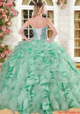 Lovely Big Puffy Apple Green Quinceanera Gown with Beading and Ruffles