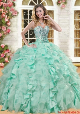 Lovely Big Puffy Apple Green Quinceanera Gown with Beading and Ruffles