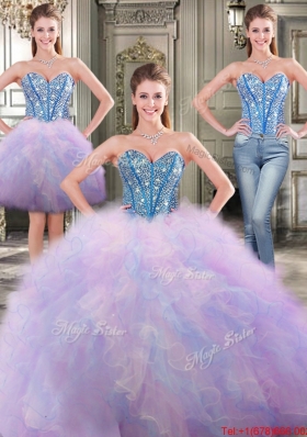 Lovely Three for One Beaded and Ruffled Detachable Quinceanera Dresses in Tulle