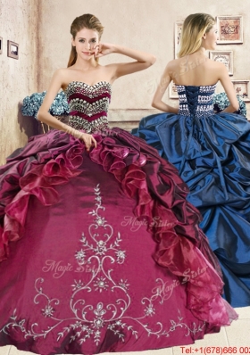 Low Price Beaded Bodice and Embrioderied Quinceanera Dress in Taffeta and Organza