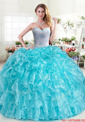 Luxurious Beaded and Ruffled Hot Pink Quinceanera Dress in Organza