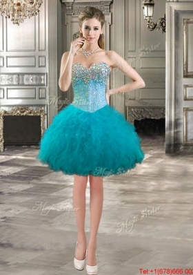 Luxurious Teal Detachable Quinceanera Gowns with Beaded Bodice and Ruffles