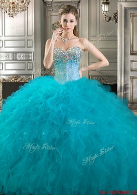 Luxurious Teal Detachable Quinceanera Gowns with Beaded Bodice and Ruffles