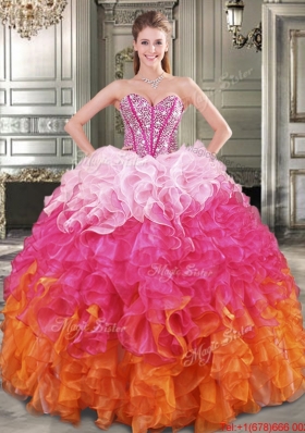 Modern Multi Color Detachable Quinceanera Dresses with Beaded Bodice and Ruffles