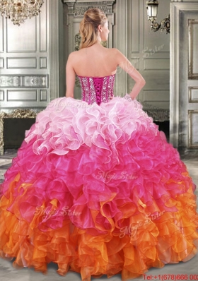 Modern Multi Color Detachable Quinceanera Dresses with Beaded Bodice and Ruffles