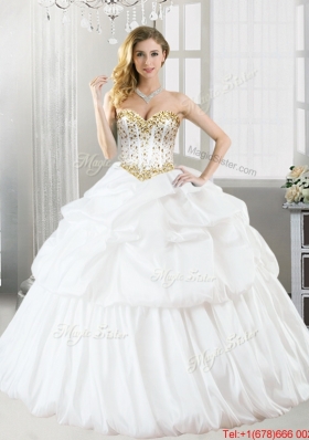 New Arrivals Beaded and Bubble White Quinceanera Dress in Taffeta