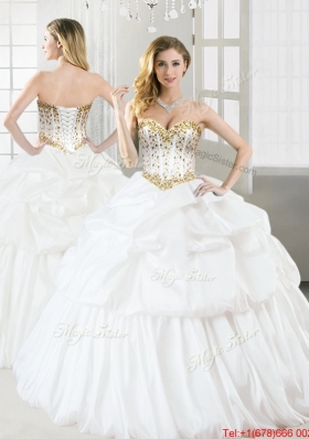 New Arrivals Beaded and Bubble White Quinceanera Dress in Taffeta