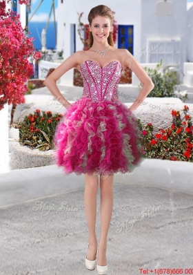 New Arrivals Beaded and Ruffled Detachable Quinceanera Dresses in Hot Pink and White