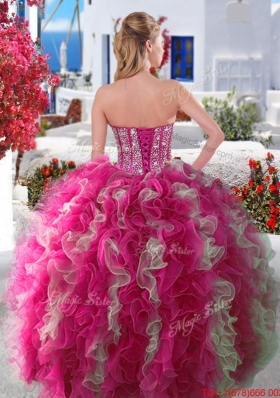 New Arrivals Beaded and Ruffled Detachable Quinceanera Dresses in Hot Pink and White