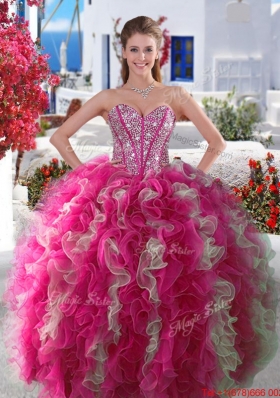 New Arrivals Beaded and Ruffled Detachable Quinceanera Dresses in Hot Pink and White