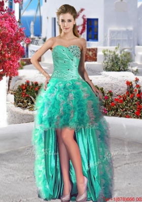 New Style Ruffled and Beaded Detachable Quinceanera Dresses in Turquoise and White