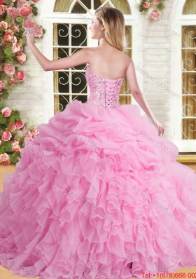 Perfect Organza Ruffled and Beaded Sweet 16 Dress in Rose Pink