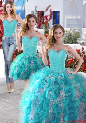 Perfect Really Puffy Detachable Quinceanera Dresses in Blue and White