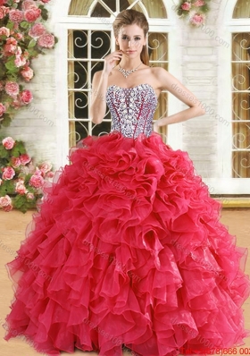 Perfect Visible Boning Beaded Bodice and Ruffled Quinceanera Dress in Organza