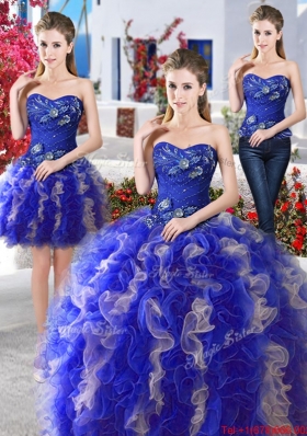 Popular Ball Gown Organza Detachable Sweet 16 Dresses in Royal Blue and Champagne