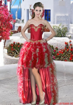 Pretty Applique and Ruffled Detachable Quinceanera Gowns in Red and Champagne