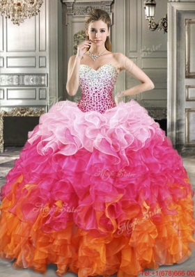 Romantic Beaded and Ruffled Detachable Quinceanera Dresses in Ombre Color