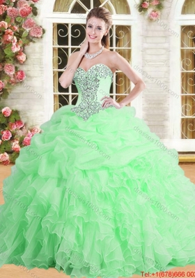 Spring Elegant Applique and Ruffled Spring Green Quinceanera Dress in Organza