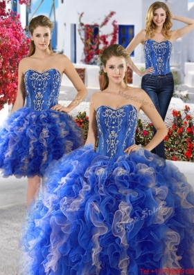 Three Piece Sweetheart Applique and Ruffled Detachable Quinceanera Dresses in Organza