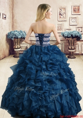 Exclusive Navy Blue Organza Quinceanera Dress with Beading and Ruffles