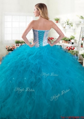 Fashionable Teal Ball Gown Quinceanera Dress with Beading and Ruffles